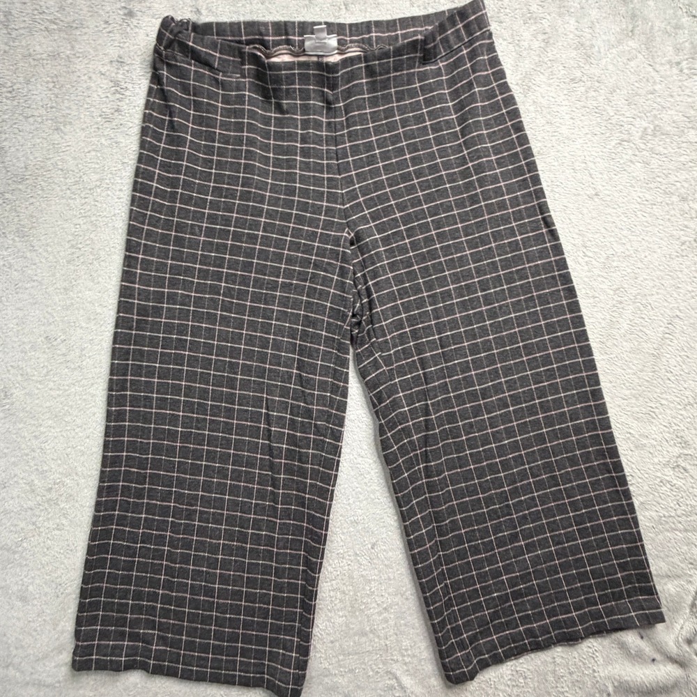 J. Jill Ponte Full Leg Cropped Pants Gray Pink Windowpane Check Large
